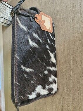 Black & White Cowhide And Genuine Leather Makeup Bag - Toiletry Bag - NWT